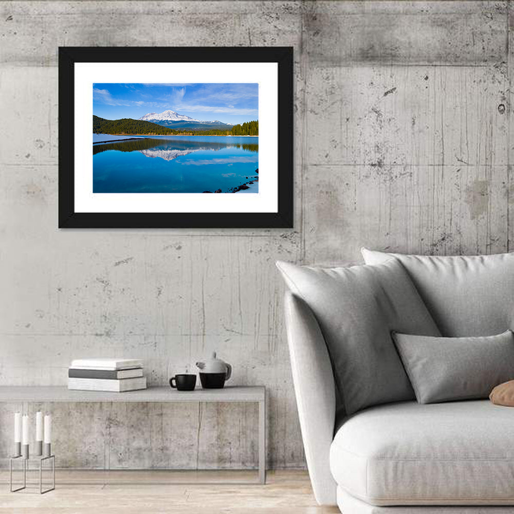 California Mountain Lake Reflection Wall Art in a room, landscape