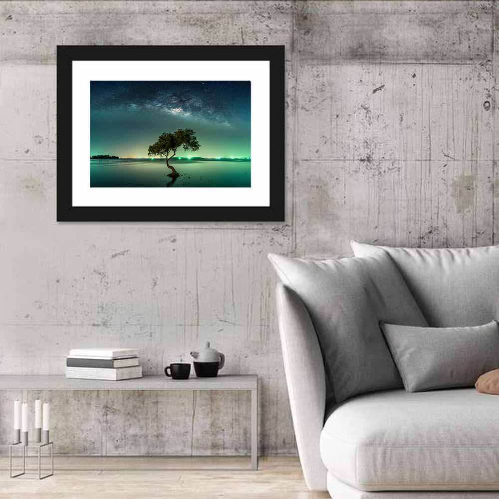 Milky Way Over Mangrove Tree Wall Art in a room, landscape
