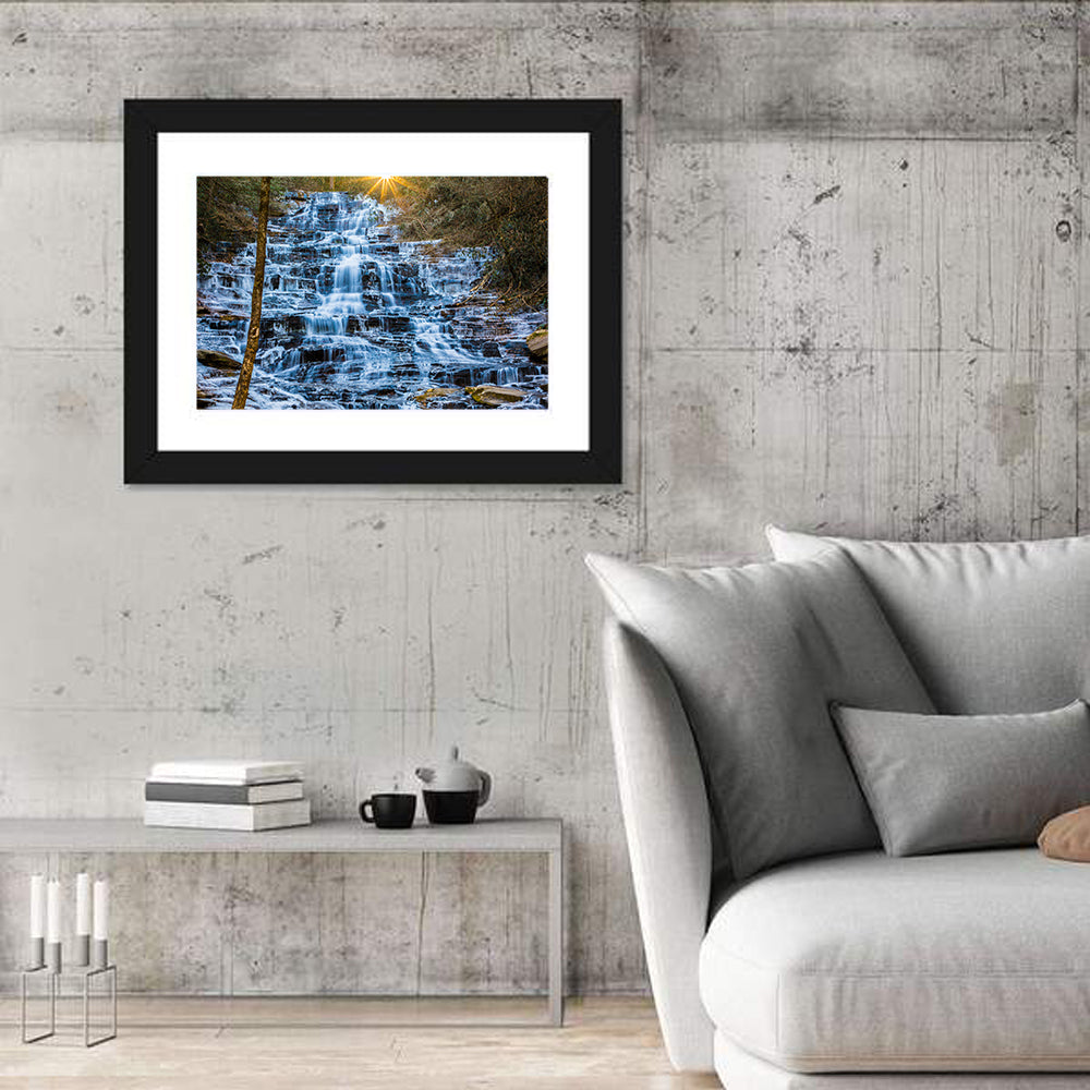 Minnehaha Falls Winter Cascade Wall Art in a room, landscape