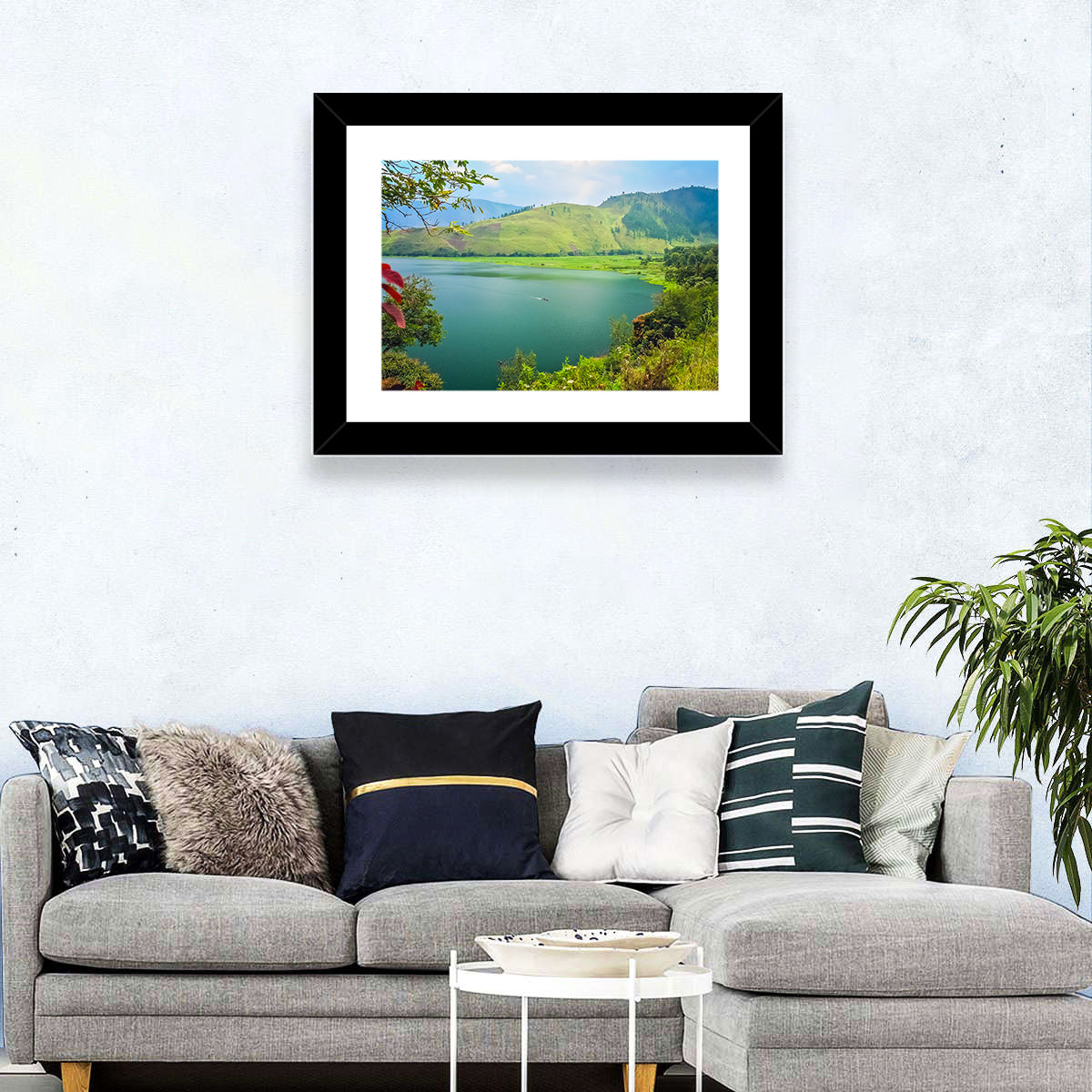 Lake Toba Boat and Hills Wall Art
