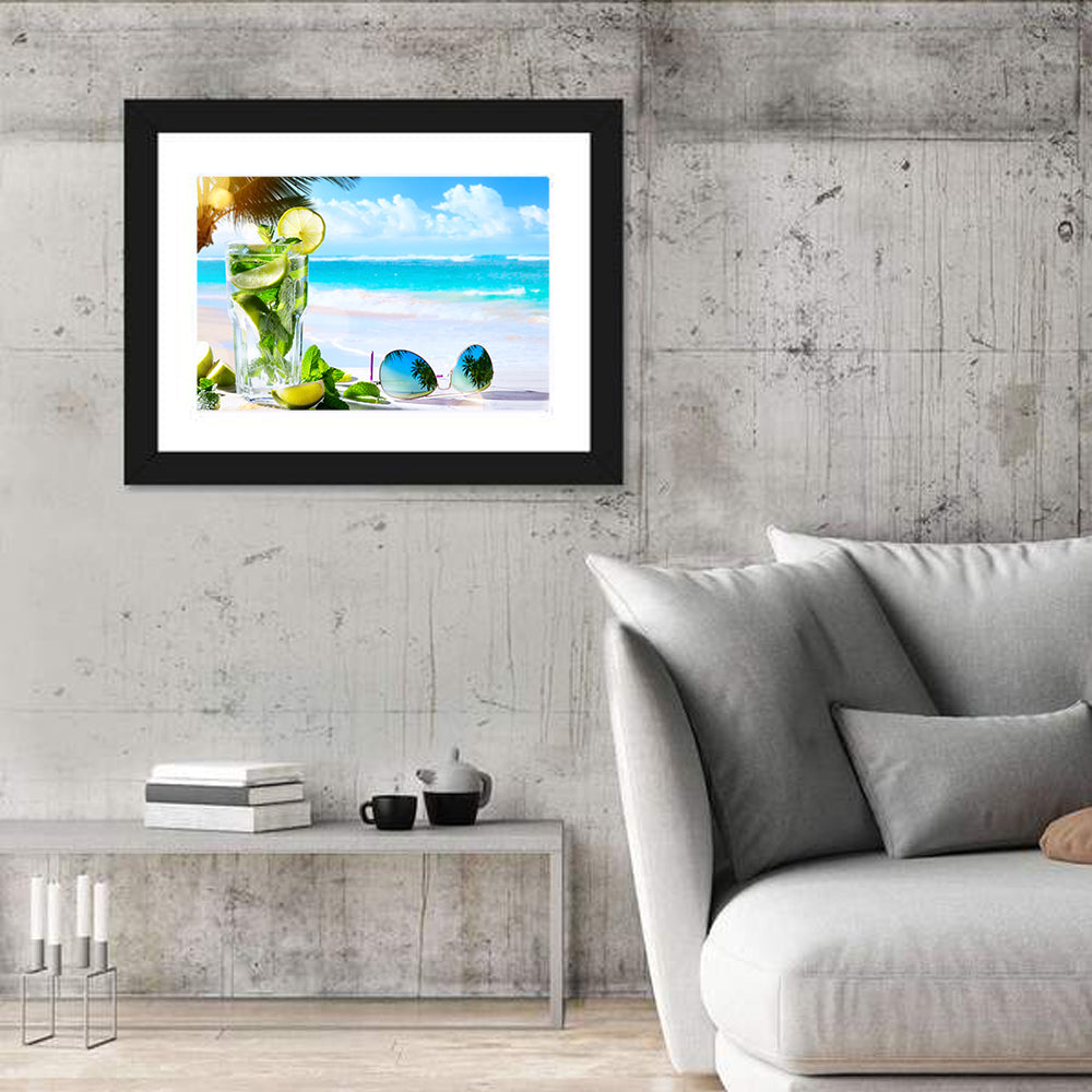 Mojito Beach Scene Wall Art in a room, landscape