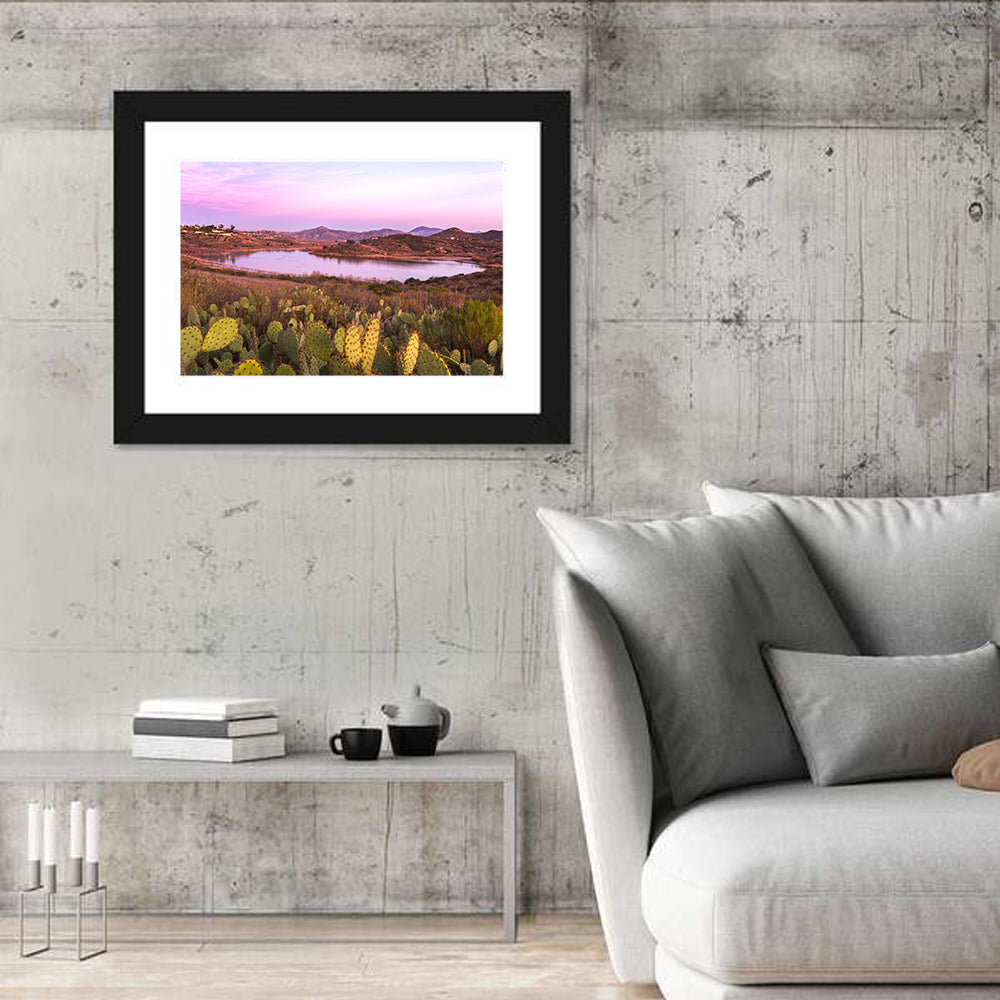 Lake Hodges Sunset Wall Art in a room, landscape