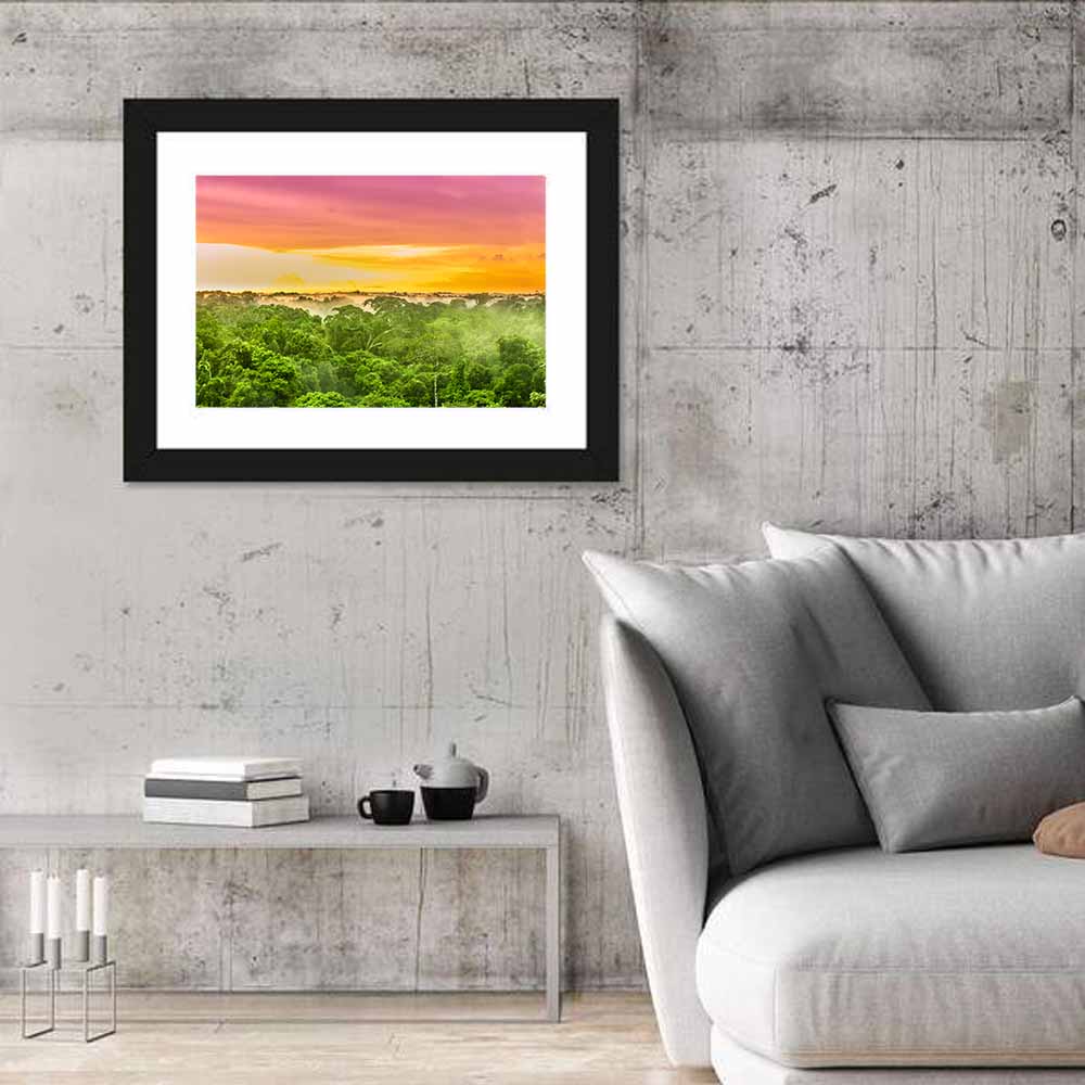 Amazon Rainforest Sunset Canopy Wall Art in a room, landscape