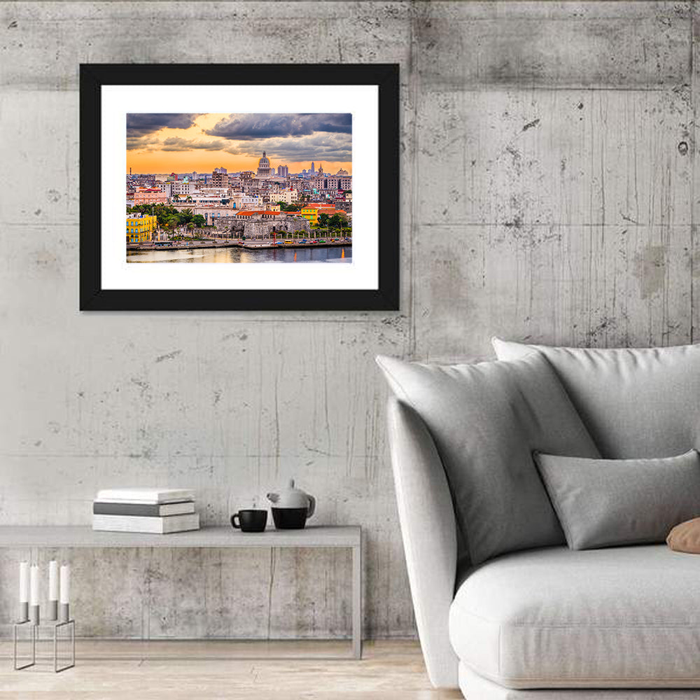 Havana Waterfront at Sunset Wall Art in a room, landscape