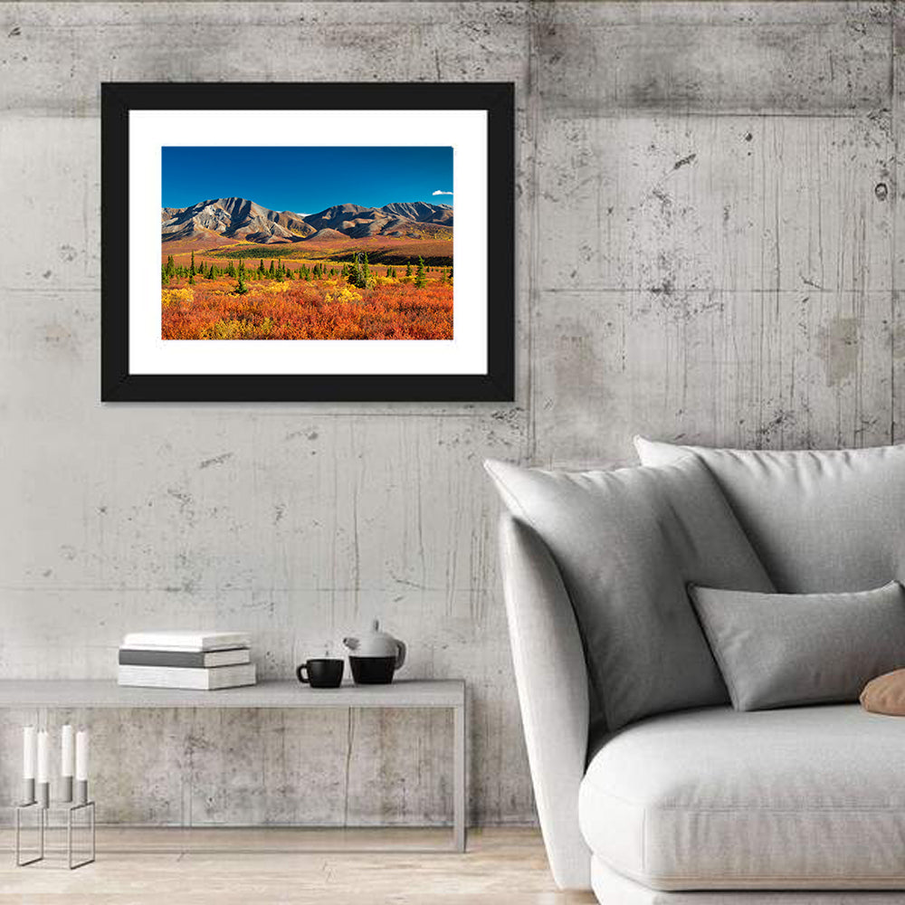 Denali Autumn Peaks Wall Art in a room, landscape