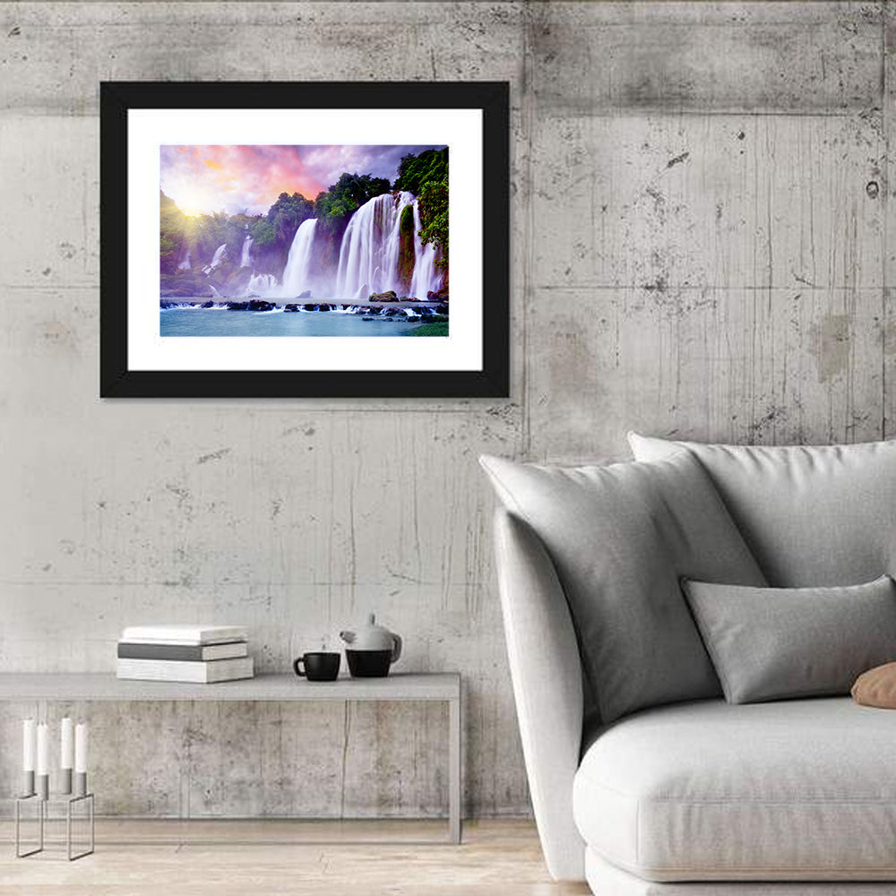 Ban Gioc Banyue Waterfall Wall Art in a room, landscape