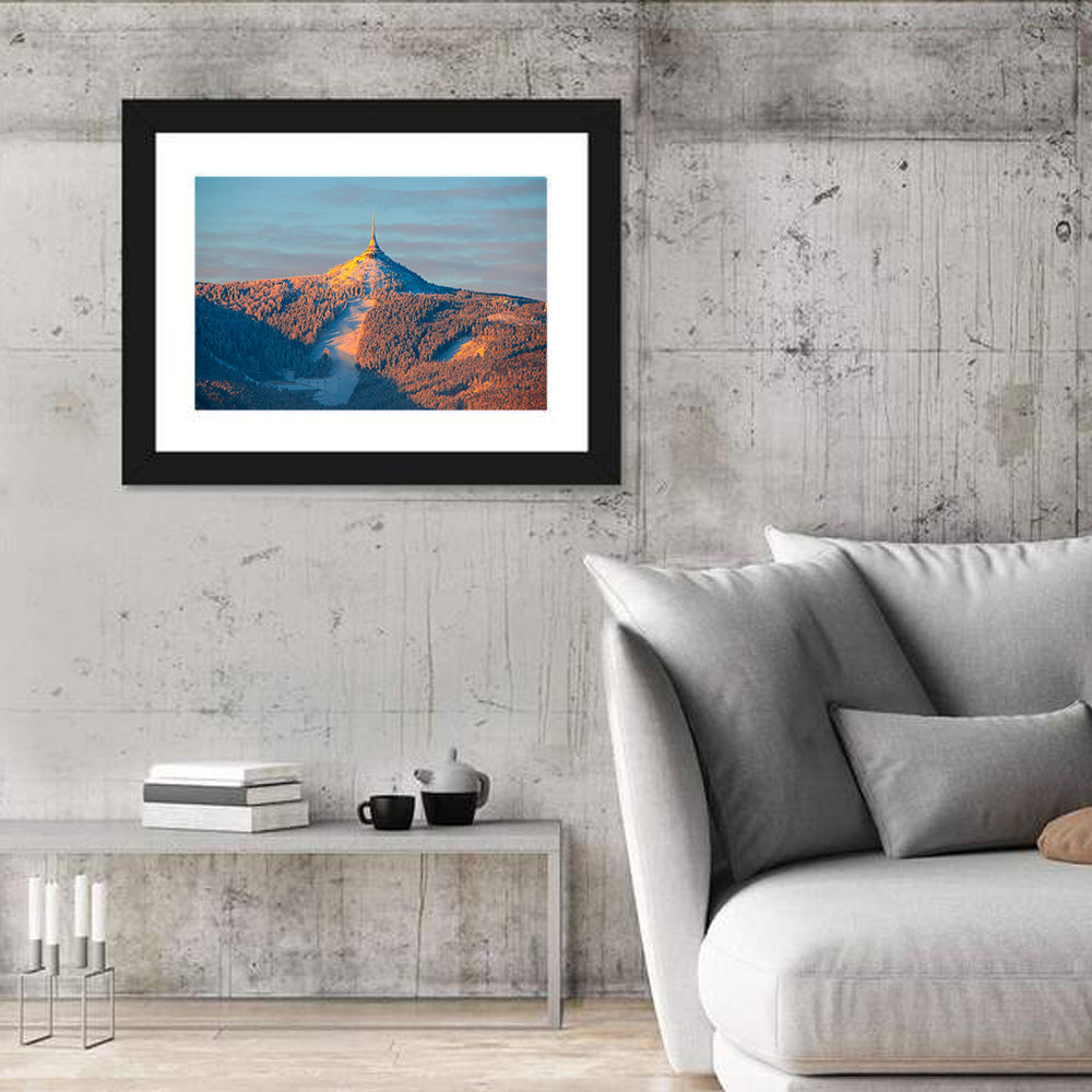 Ještěd Summit at Golden Hour Wall Art in a room, landscape