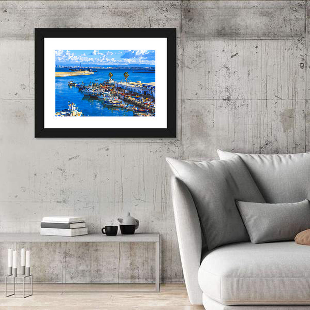 Sfax Fishing Harbor Wall Art in a room, landscape