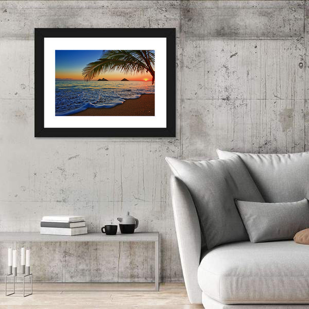 Lanikai Sunset Over Mokulua Islands Wall Art in a room, landscape