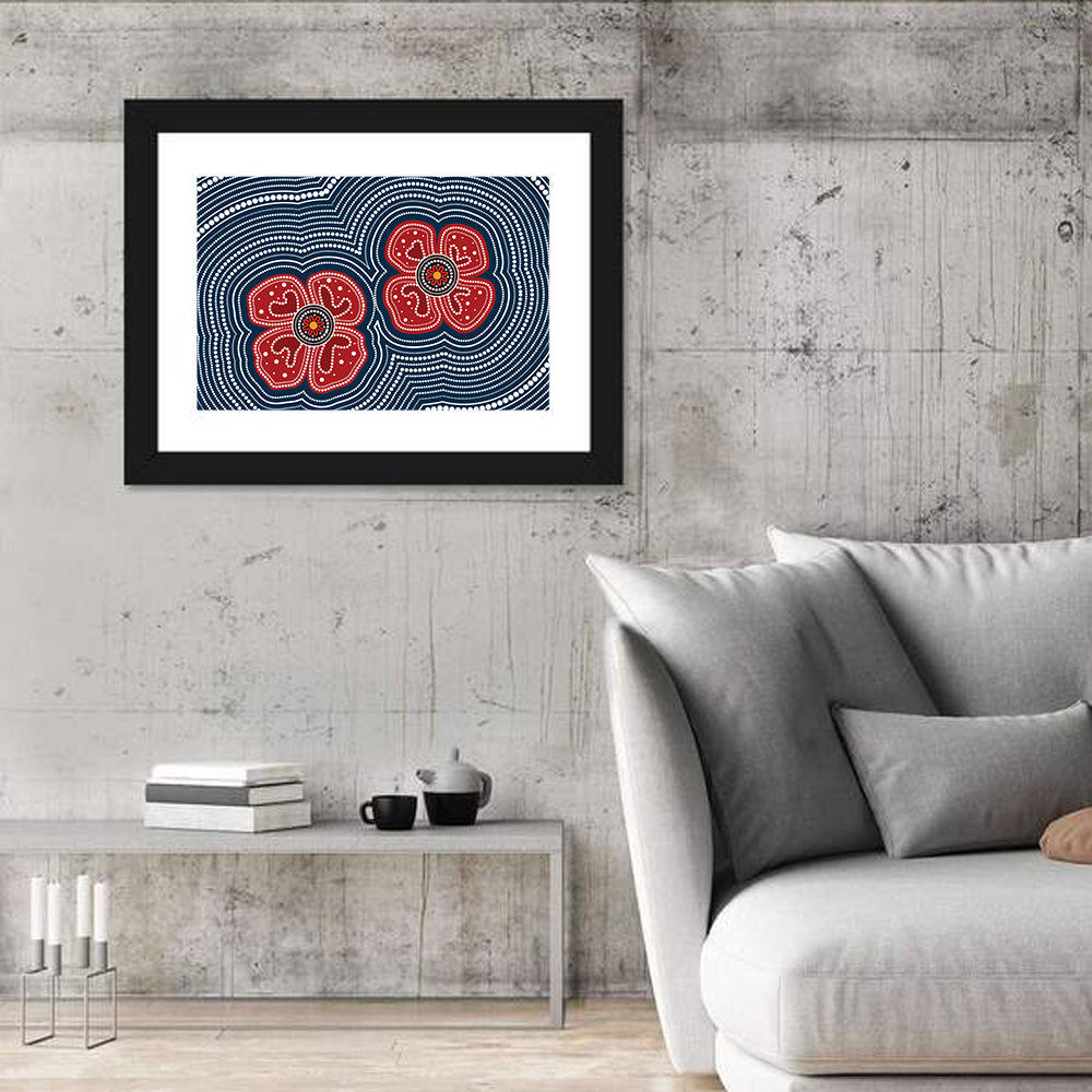 Aboriginal Poppy Duo Wall Art in a room, landscape