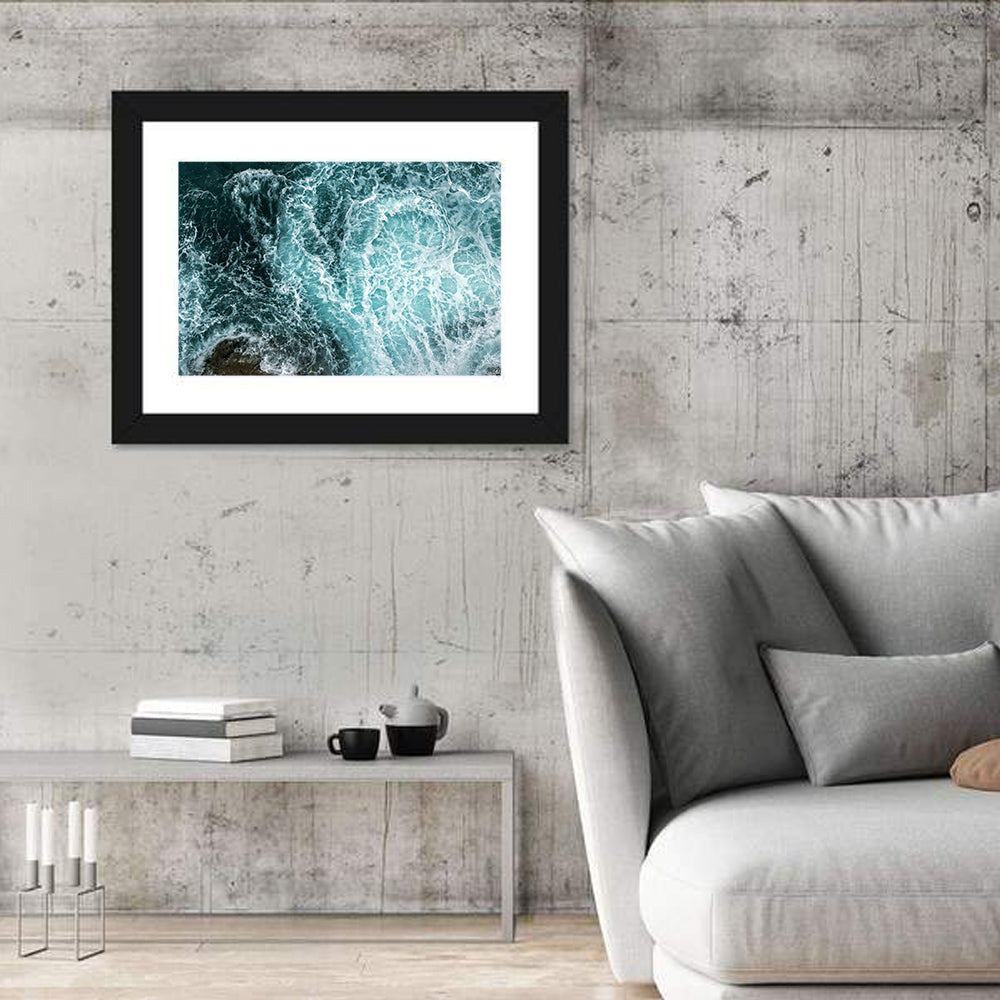 Aerial Ocean Waves with Sea Foam Wall Art in a room, landscape