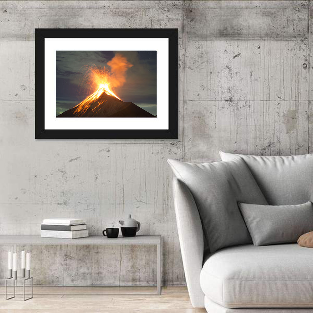 Starry Night Volcano Eruption Wall Art in a room, landscape