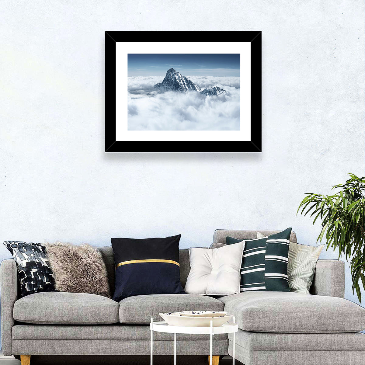 Peaks Above Clouds Wall Art in a room, landscape