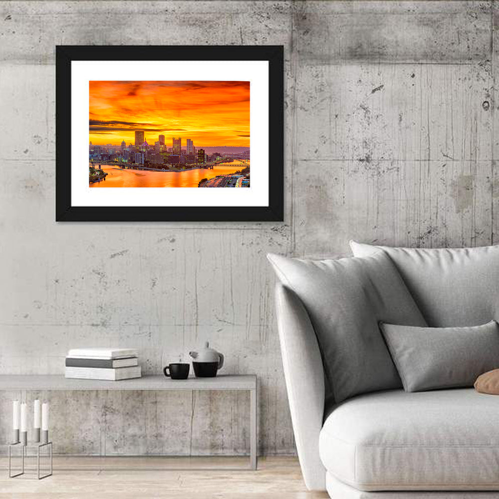 Pittsburgh Skyline at the Point Wall Art in a room, landscape