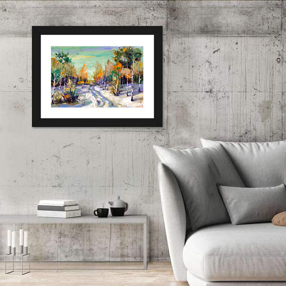Winter Birch Forest Path Wall Art
