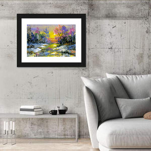 Snowy Stream Sunset Wall Art