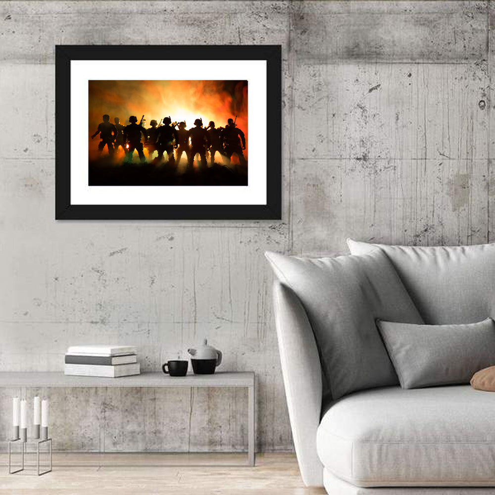 Silhouetted Infantry Line Wall Art in a room, landscape