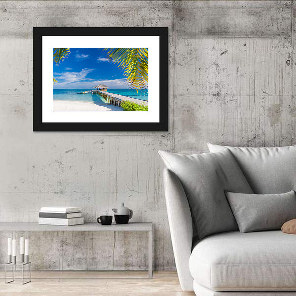 Maldives Overwater Pier Wall Art in a room, landscape