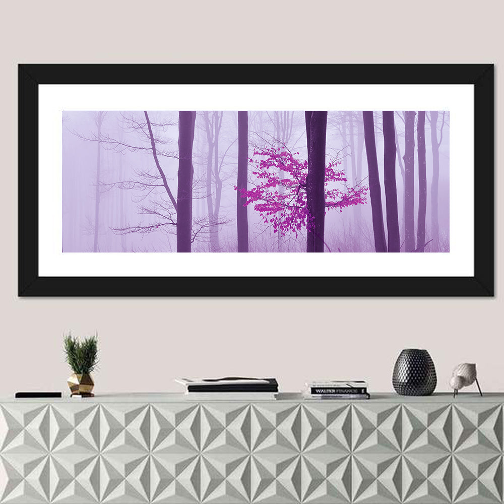 Magenta Tree in Foggy Forest Wall Art