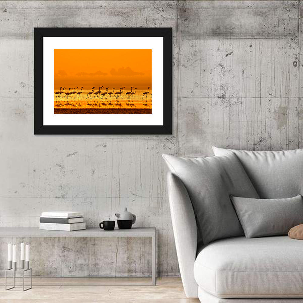 Flamingo Line at Golden Hour Wall Art