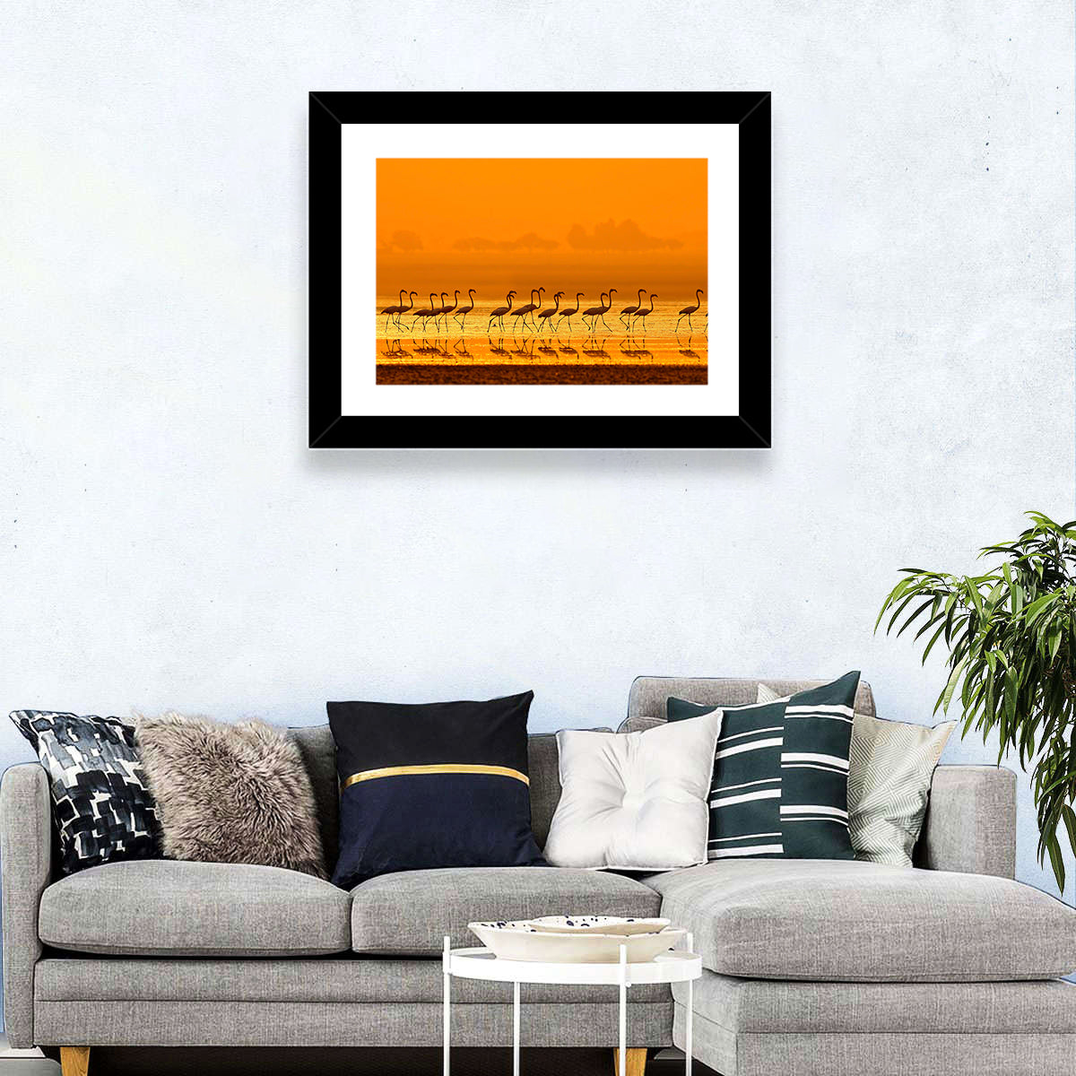 Lined Up Flamingos Wall Art