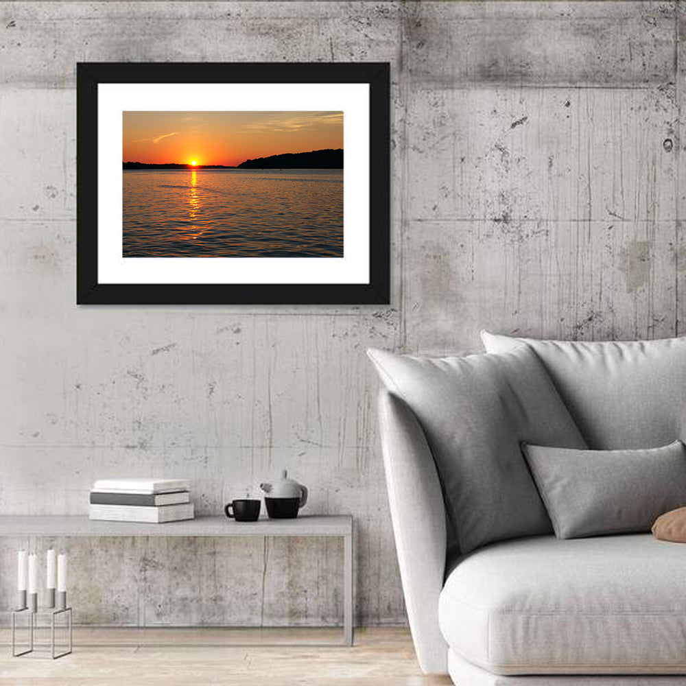 Mississippi River Sunset Wall Art in a room, landscape