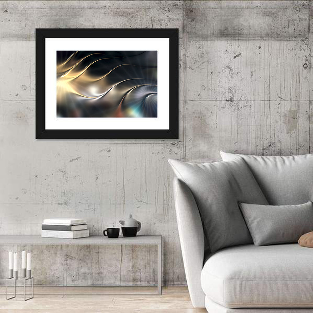 Luminous Metallic Wave Wall Art in a room, landscape