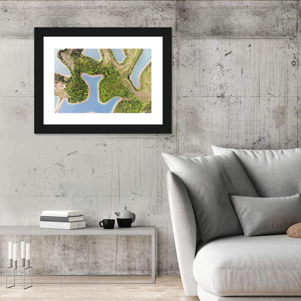 Thousand Island Lake Aerial View Wall Art in a room, landscape