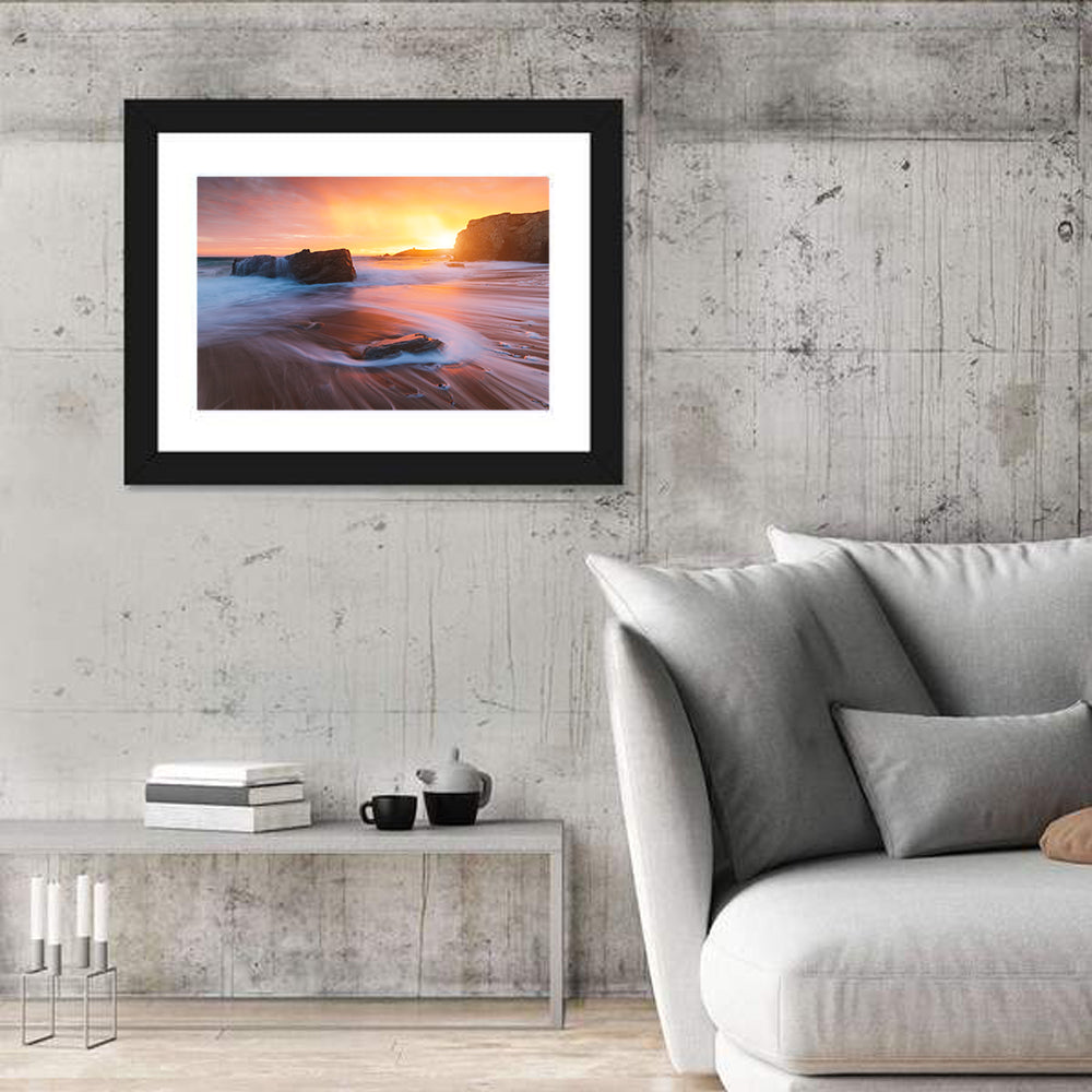 Quiberon Beach Sunset Wall Art in a room, landscape