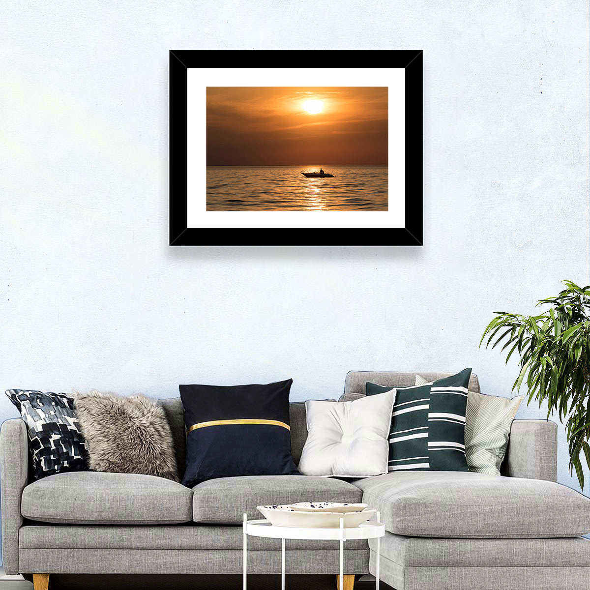 Mille Lacs Lake Sunset Wall Art in a room, landscape