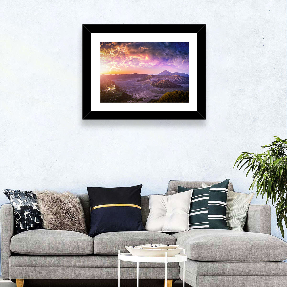 Mount Bromo Sunset View Wall Art in a room, landscape