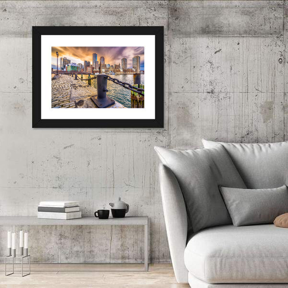 Boston Harbor at Dusk Wall Art in a room, landscape