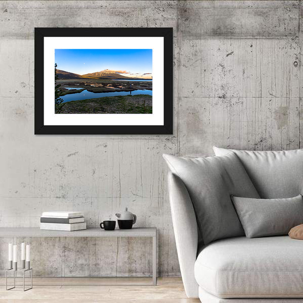 Mount Bachelor Moonlit Sunset Wall Art in a room, landscape