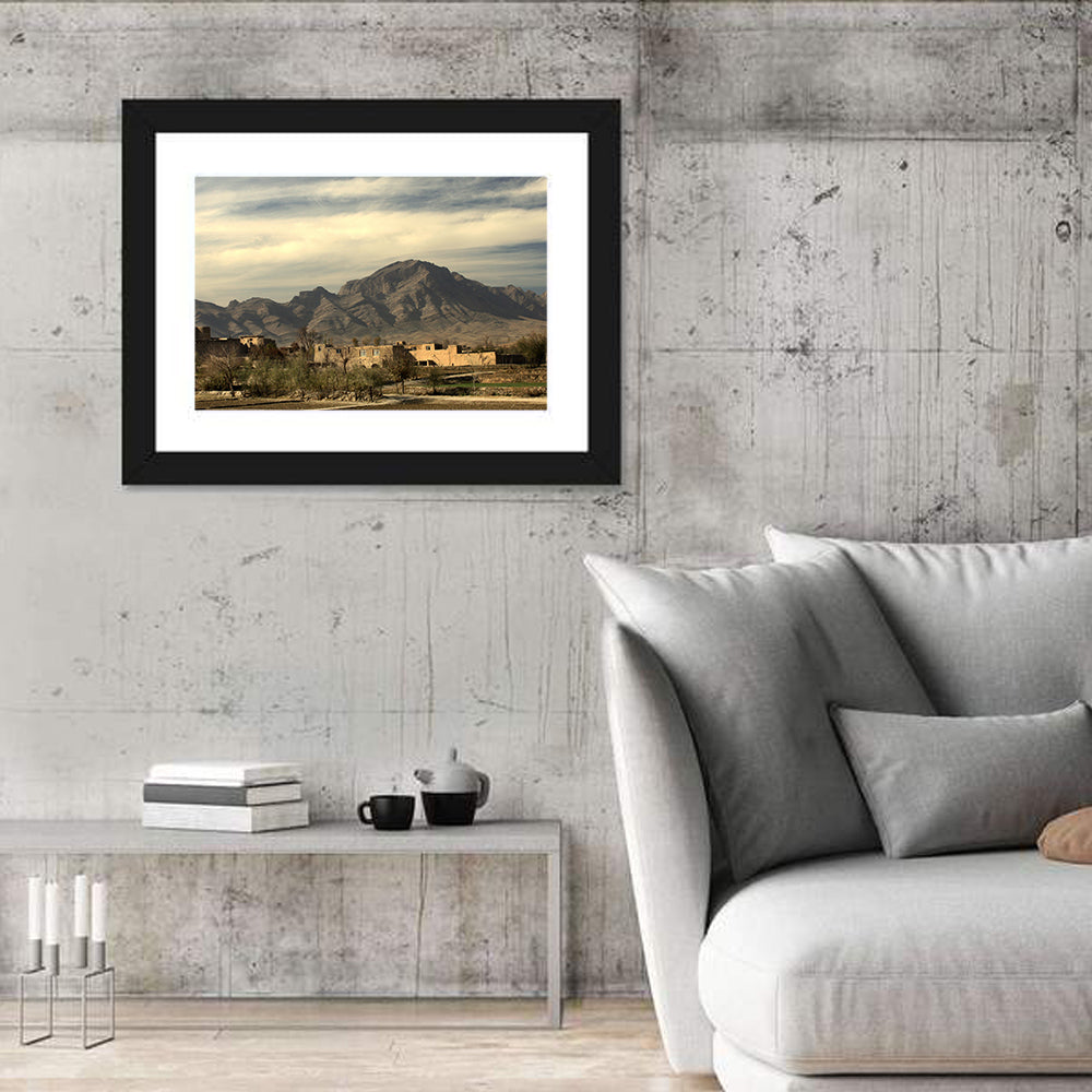 Afghan Mountain Village Wall Art in a room, landscape