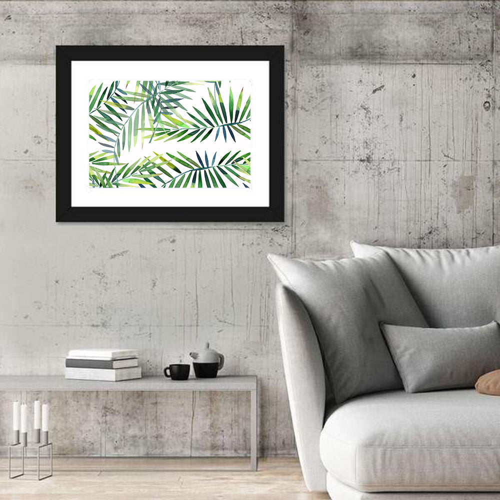 Watercolor Herbal Leaves Pattern Wall Art in a room, landscape