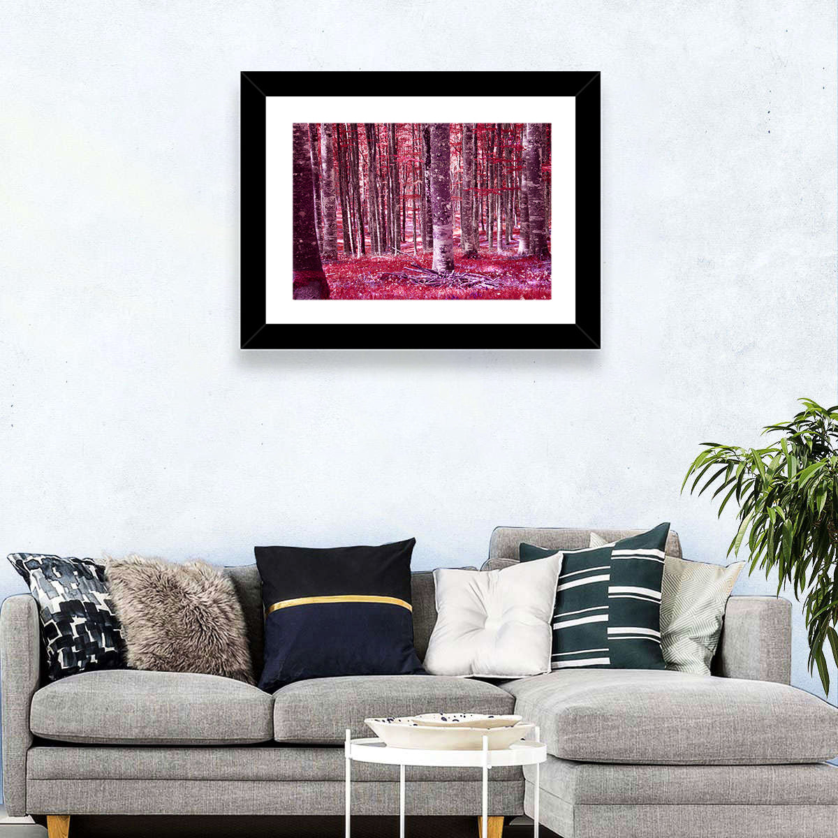 Crimson Woodland Wall Art in a room, landscape