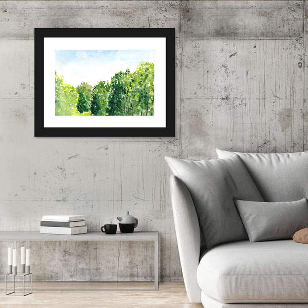 Summer Canopy Watercolor Illustration Wall Art in a room, landscape