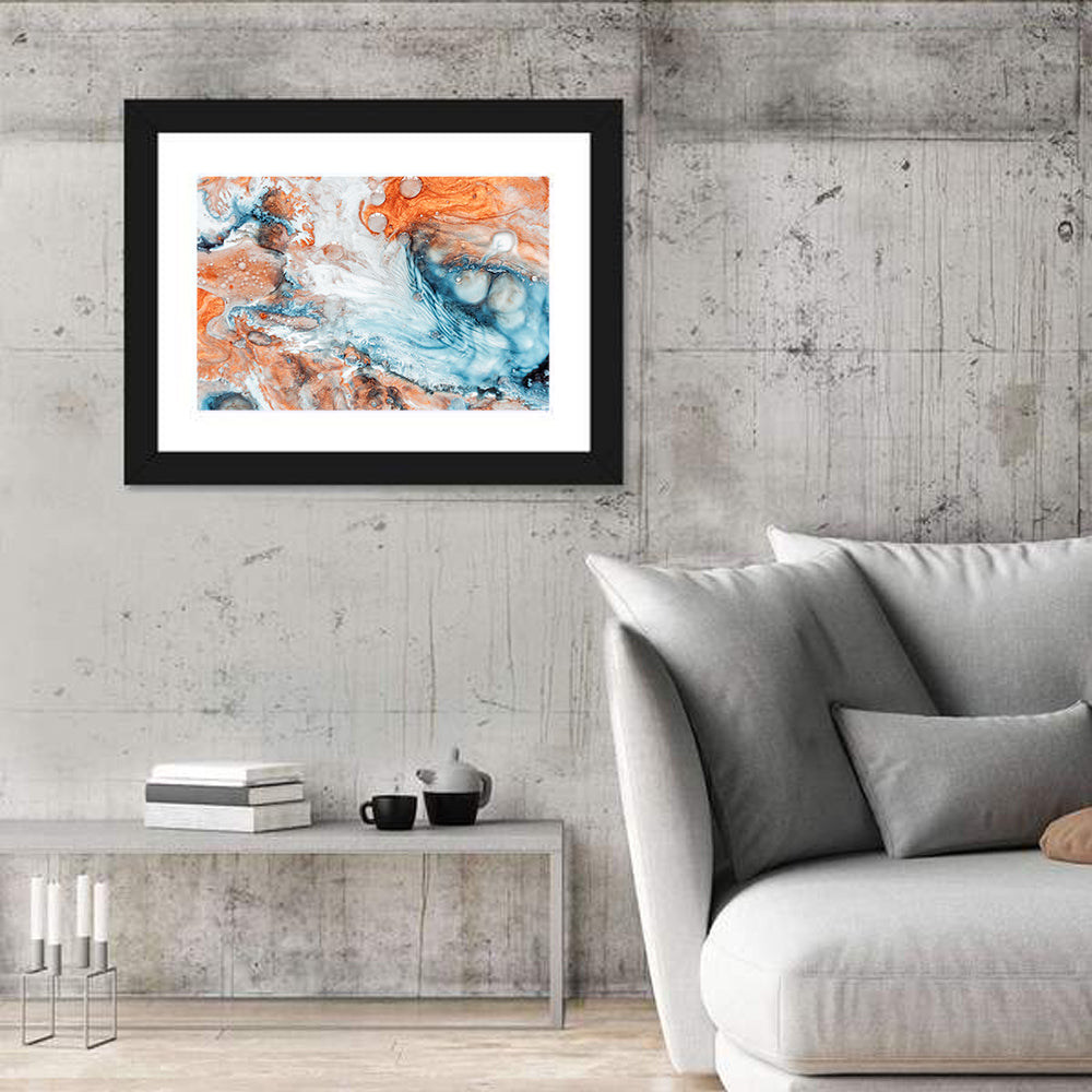 Copper Marble Fluid Abstract Wall Art in a room, landscape