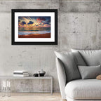 Golden Hour Beach Waves Under Cloudy Sky Wall Art