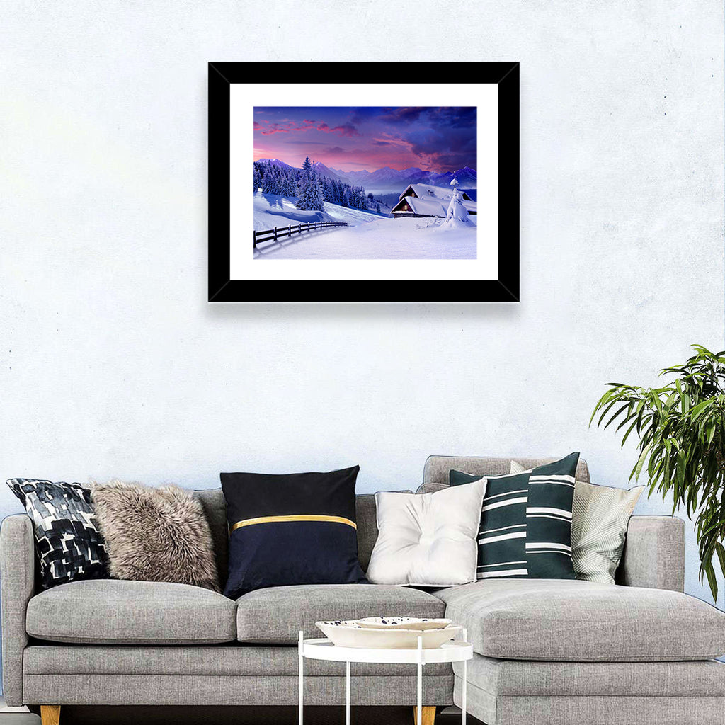 Snowy Mountain Cabin Wall Art