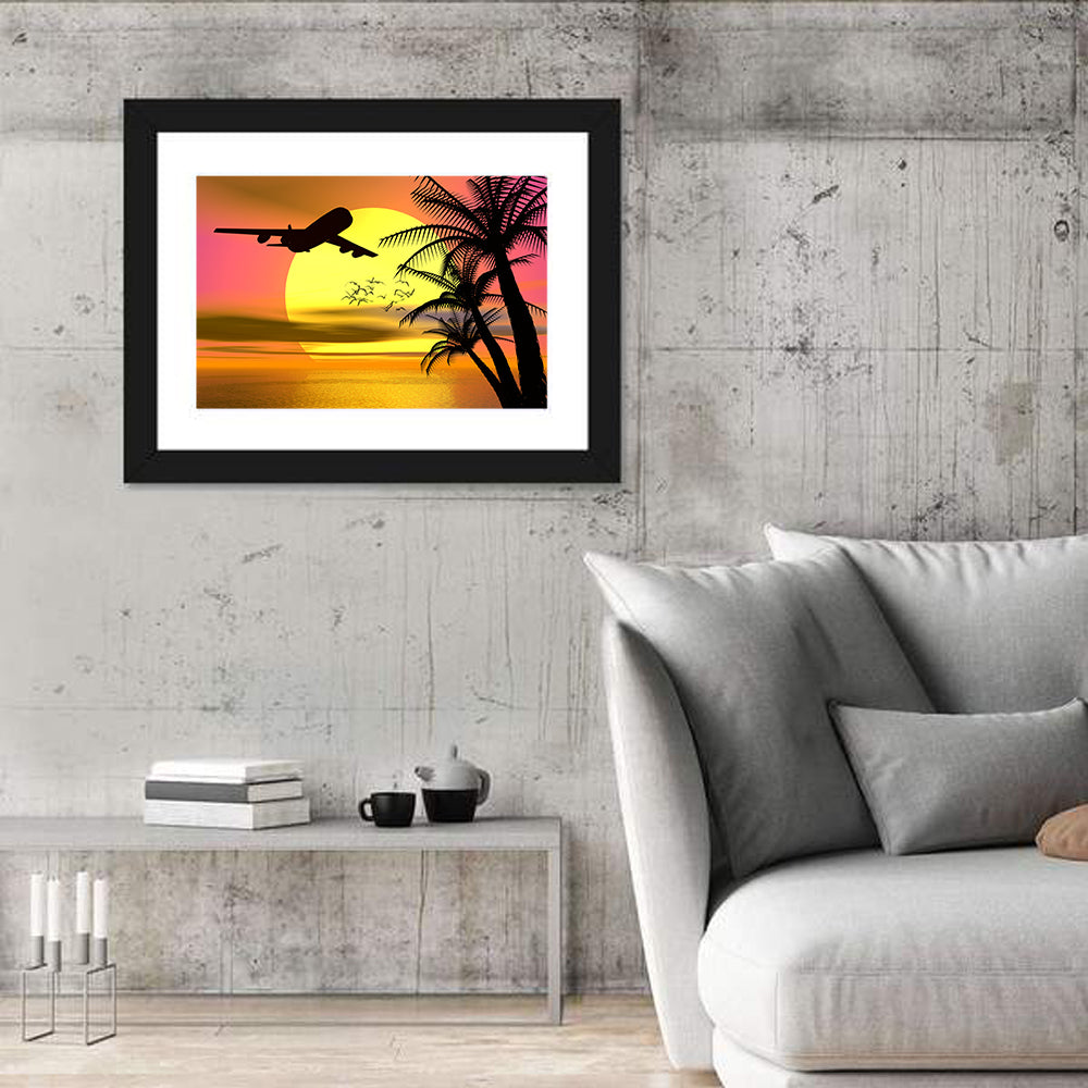 Wide-body Airplane Over Caribbean Dusk Wall Art