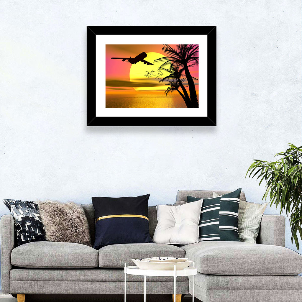 Wide-body Airplane Over Caribbean Dusk Wall Art