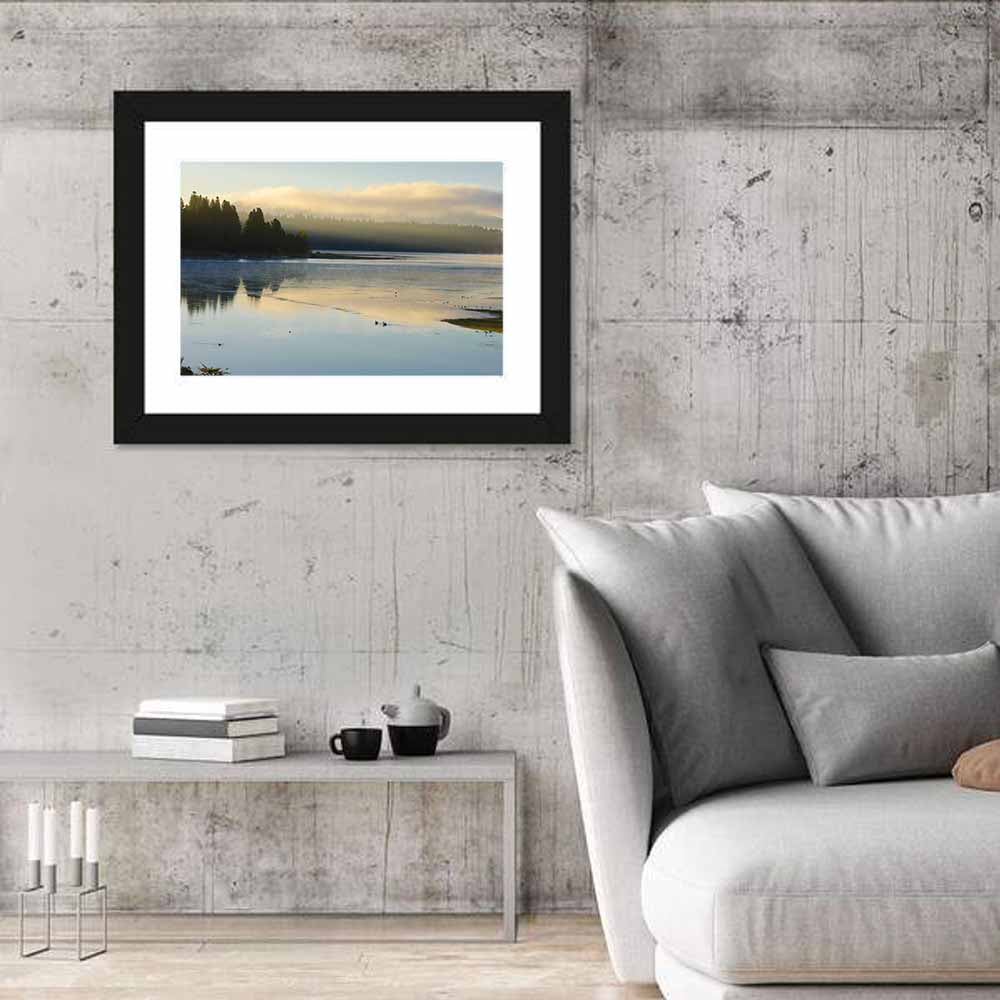 Misty Sunrise at Lake Almanor Wall Art in a room, landscape