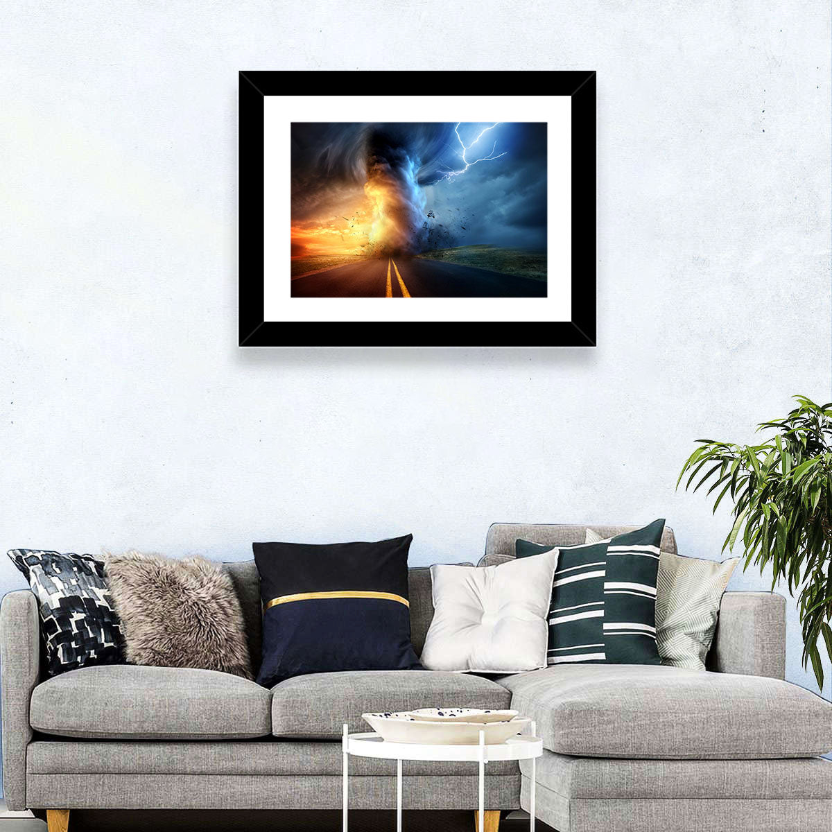 Road to a Twisting Tornado Wall Art in a room, landscape
