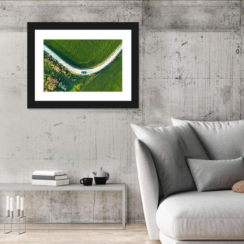 Aerial Farm Fields at Golden Hour Wall Art in a room, landscape