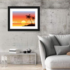 Tropical Beach Sunset Illustration Wall Art