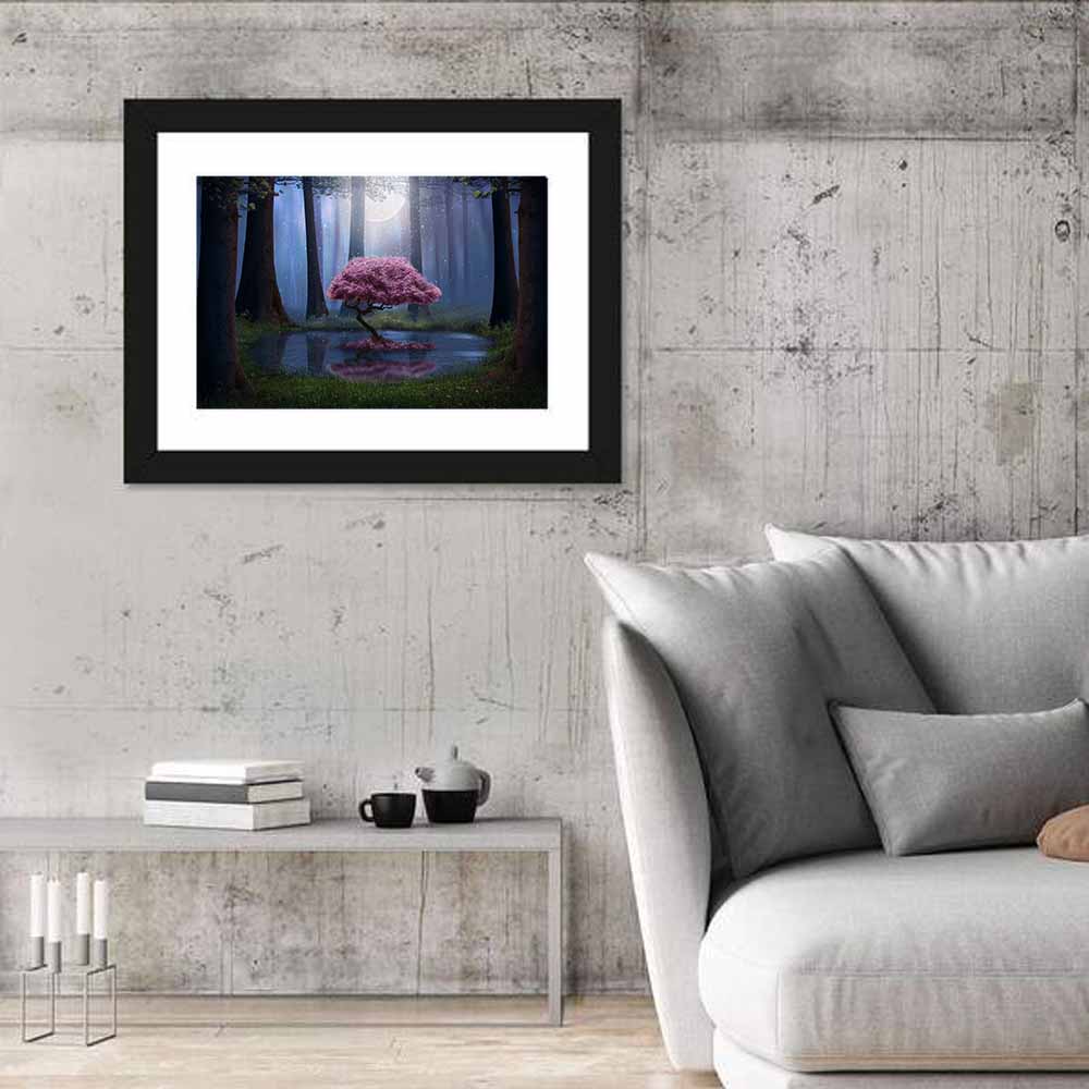 Moonlit Cherry Blossom Reflection Wall Art