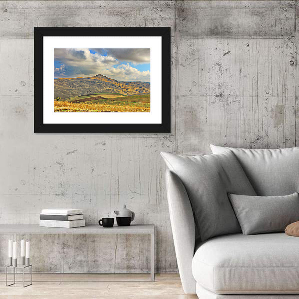Shamakhi Valley Harvest Fields Wall Art in a room, landscape