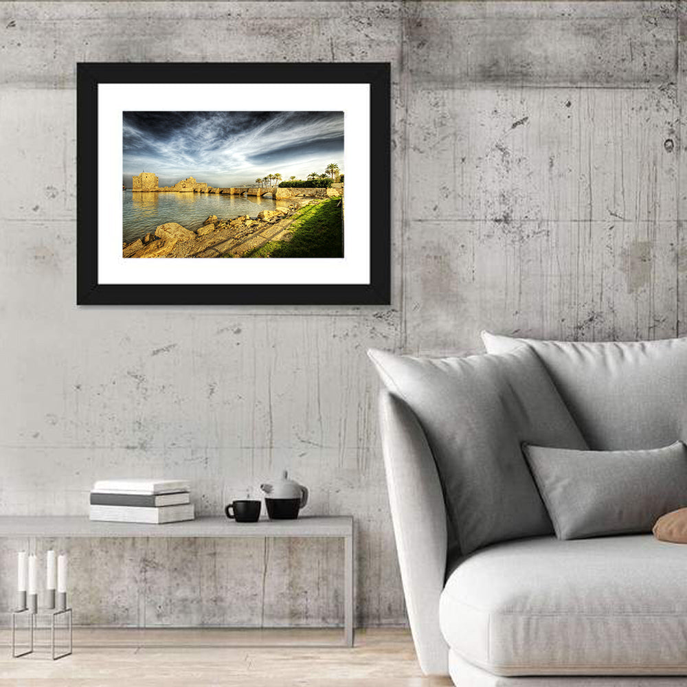 Sidon Sea Castle Wall Art in a room, landscape