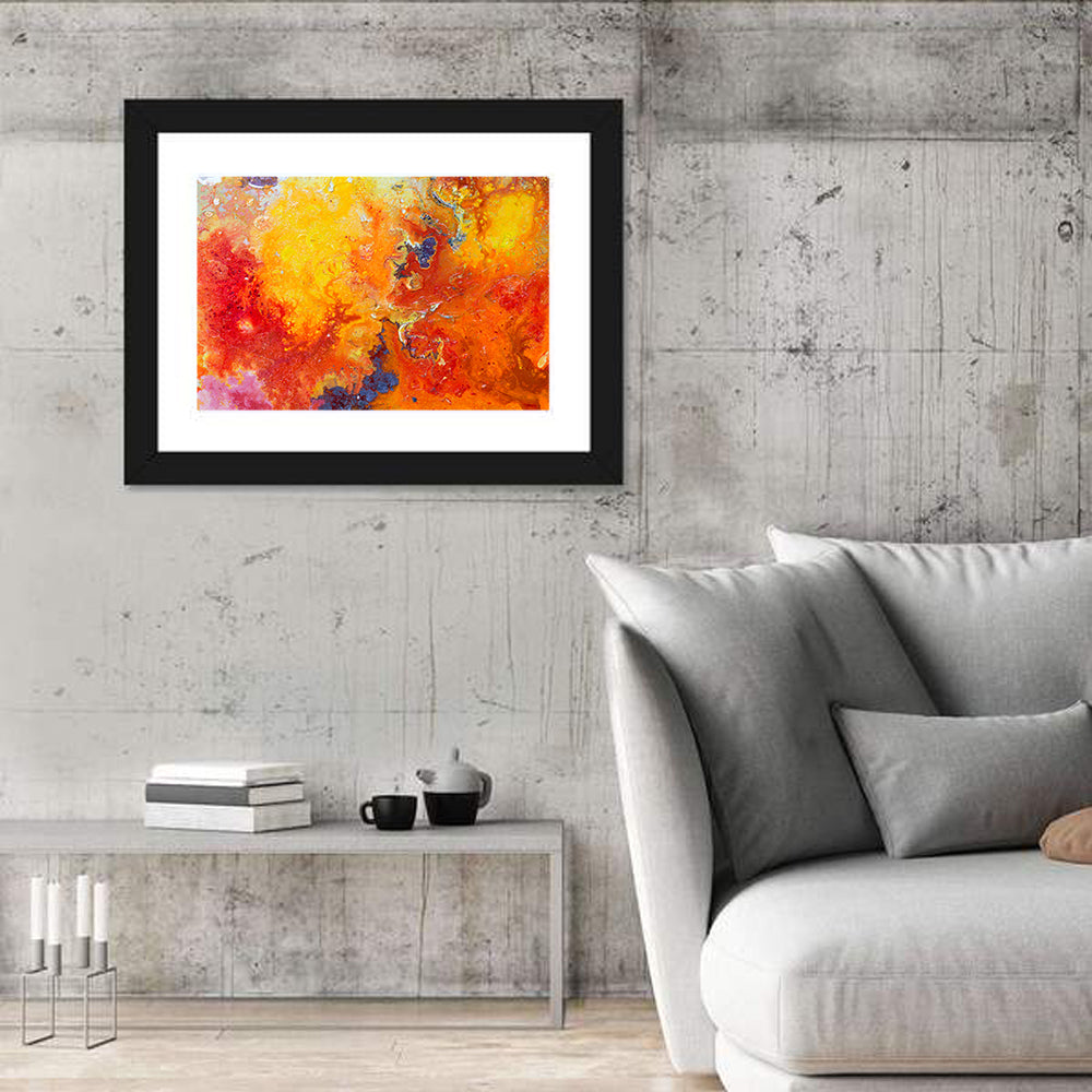 Molten Red Abstract Texture Wall Art in a room, landscape